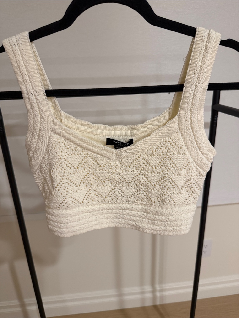 Marciano Cream Crochet Knit Crop Tank